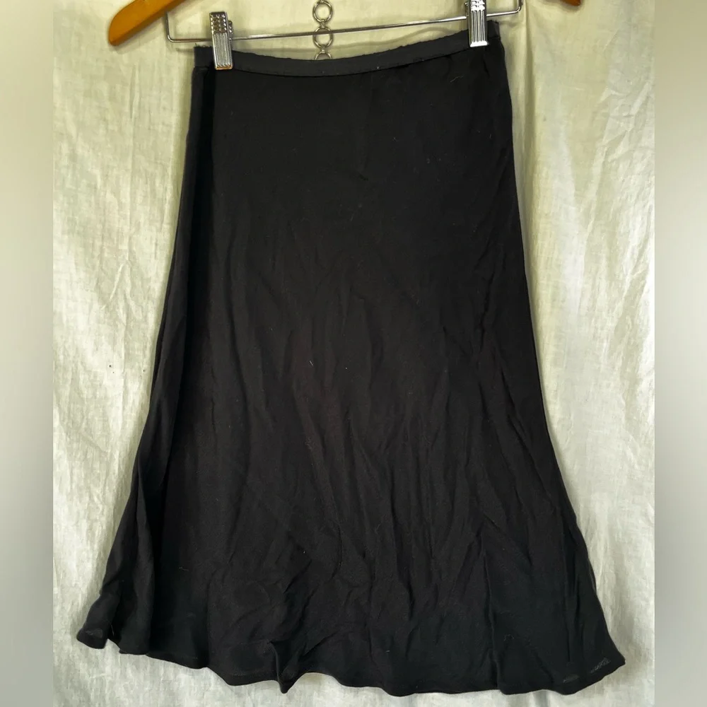 Vintage Black Slip Rayon Crepe Pink Wheels Simple Pull On Midi Slip Skirt Small